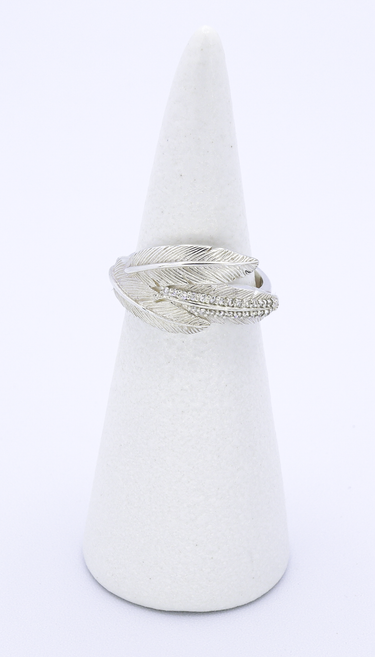 Soar with Joy™ Sterling Silver Ladies Ring with Diamonds front-facing view on holder